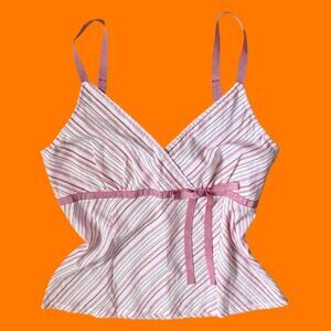 00's vintage pink striped 100% cotton y2k tank top MEDIUM *deadstock*